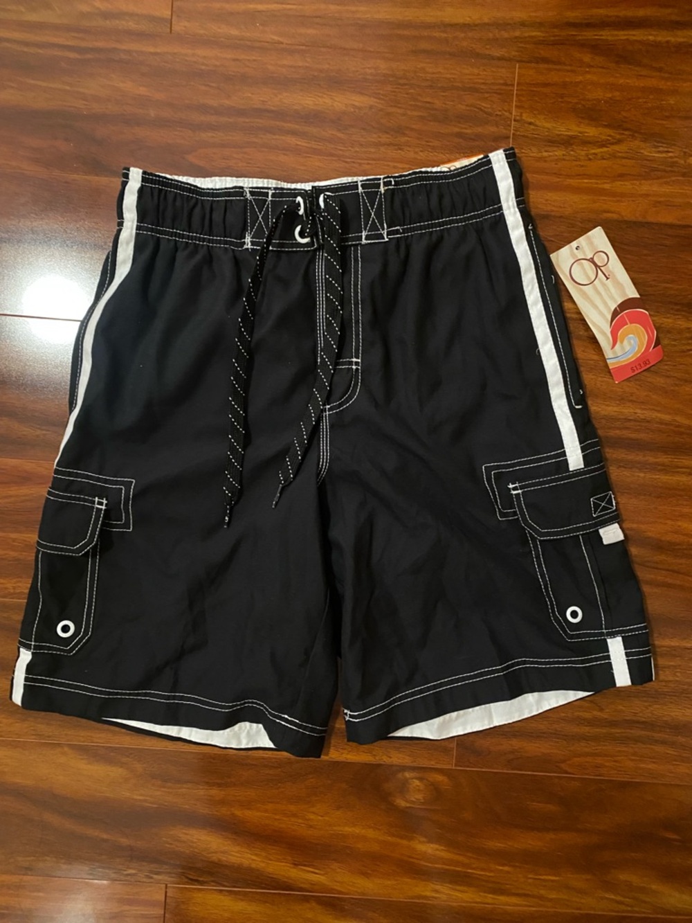 OP Black Swim Shorts with White Mesh Lining small